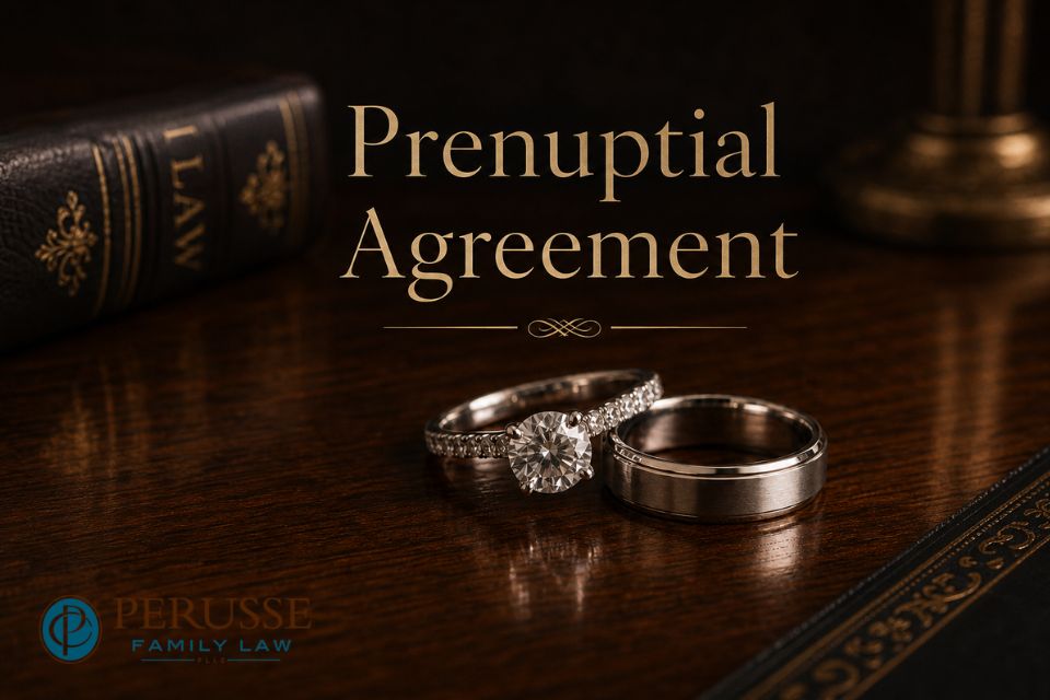 Engaged couple reviewing documents with a legal professional, symbolizing the consultation process for a Minnesota prenuptial agreement.