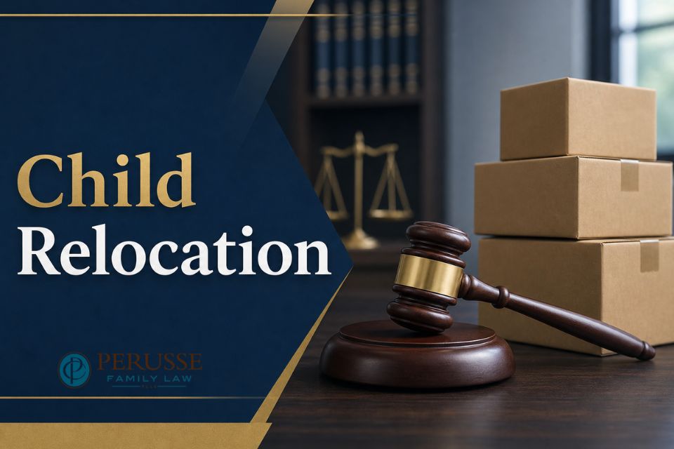 Parents discussing child relocation with a lawyer, reviewing documents related to Minnesota child relocation laws.